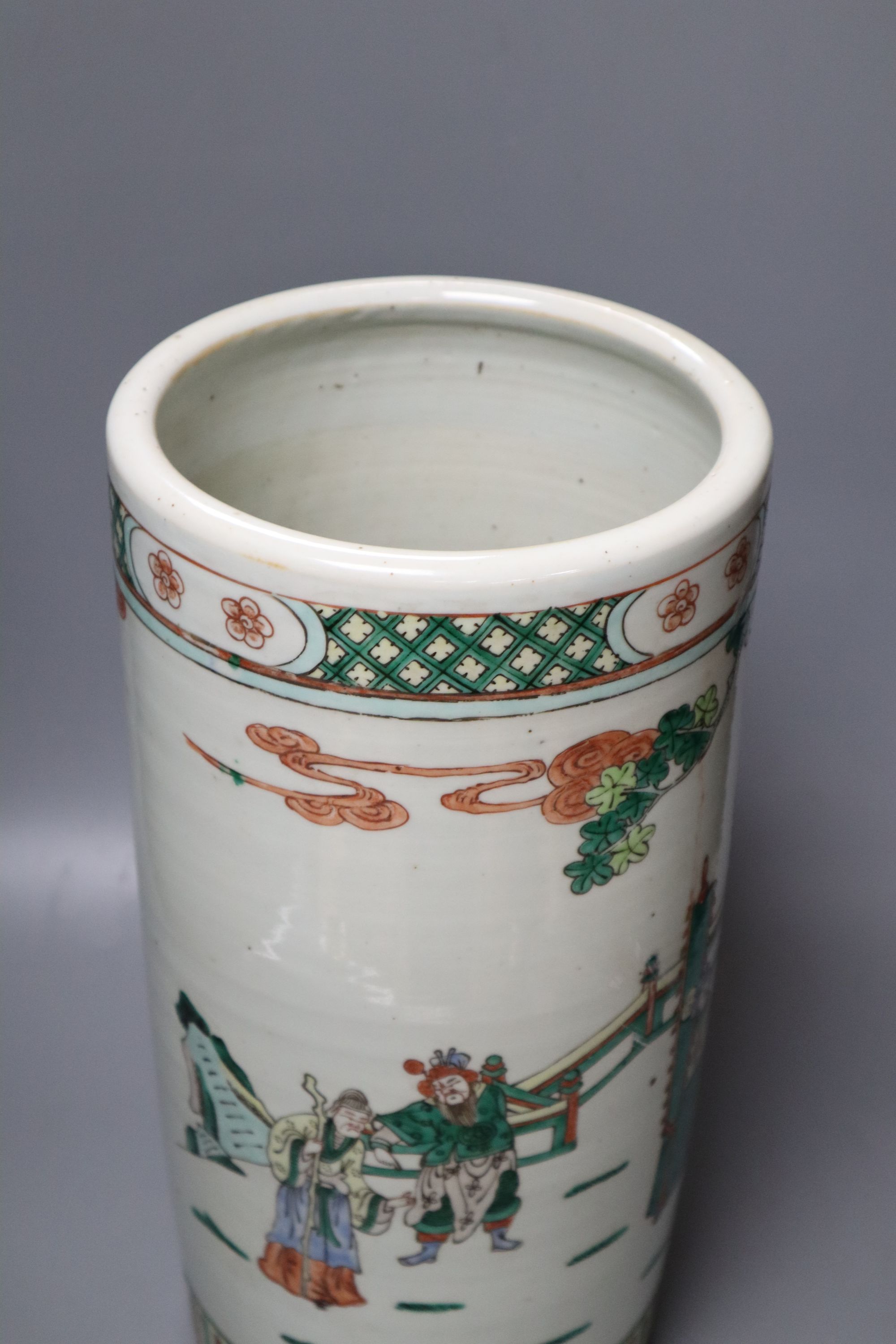 A Chinese famille verte stick stand, early 20th century, height 44cm